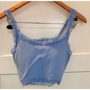 Women's SO Blue Ribbed Lace Trim Bralette XL